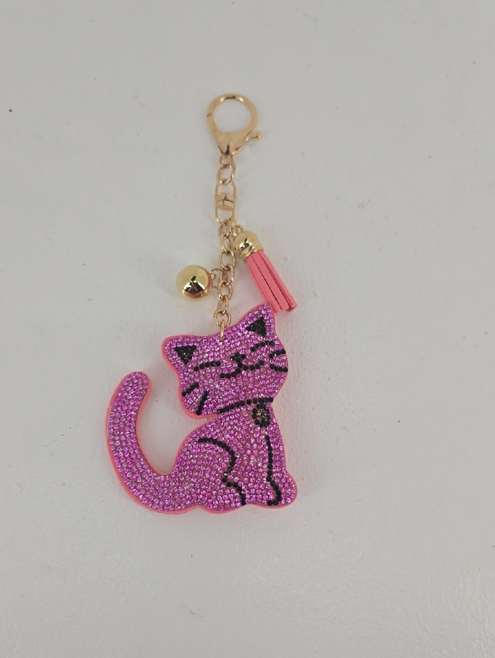 Pink Cat Keychain Charm with Gold Accents - Unbranded
